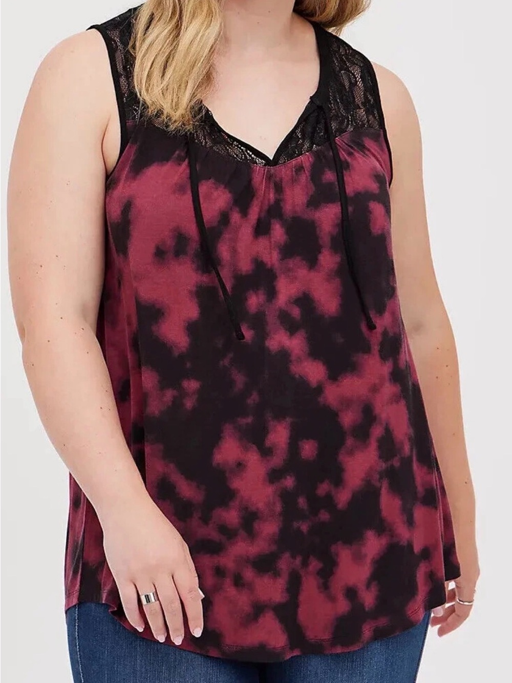 Torrid Super Soft Wine Tie Dye Lace Swing Tank